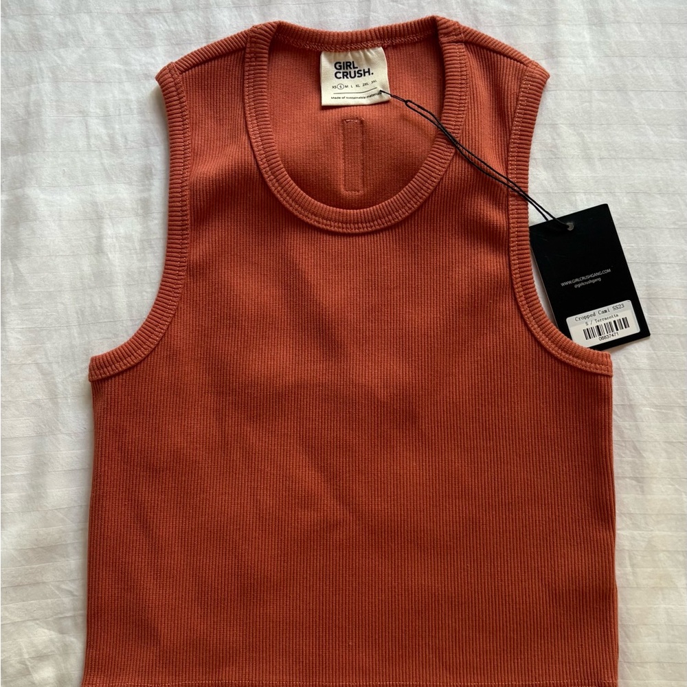 Sleeveless Orange Ribbed Top - Picture 3 of 16